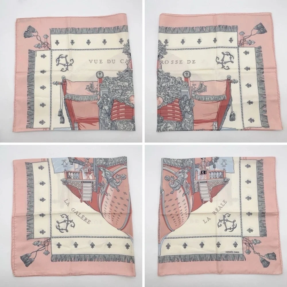 HERMES Vintage Carre 90 Silk Pink “Vue du Carrosse de la Galere la Reale Scarf - Picture 7 of 13
